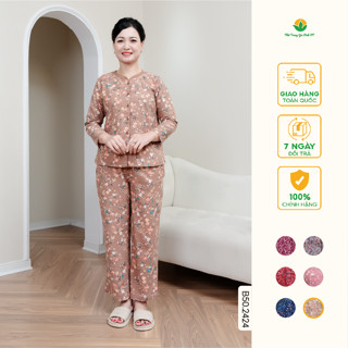 Đồ bộ trung niên dài tay chất cotton rayon chéo cổ tàu Thời trang Việt Thắng B50.2424