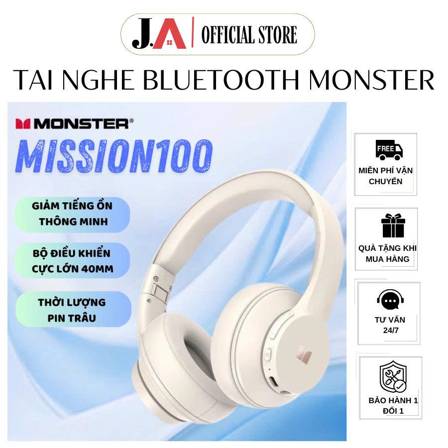 Tai Nghe Bluetooth Chụp Tai Monster MISSION100, Kết Nối Nhanh, Âm Thanh Sống Động, Đàm Thoại, Gấp Gọ