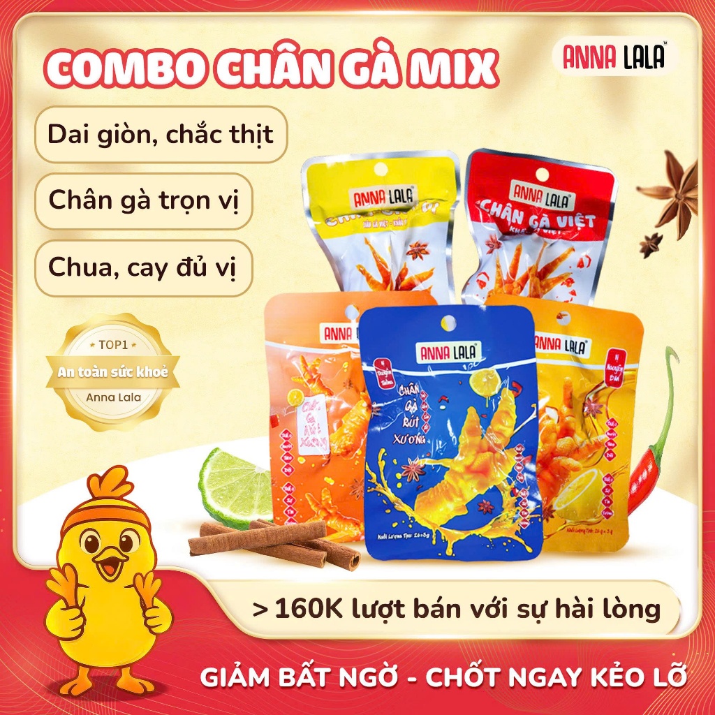 Combo 15 - 30 chân gà rút xương 3 vị tự chọn thơm ngon Cay, ít cay, nguyên bản - ANNA LALA chân gà c