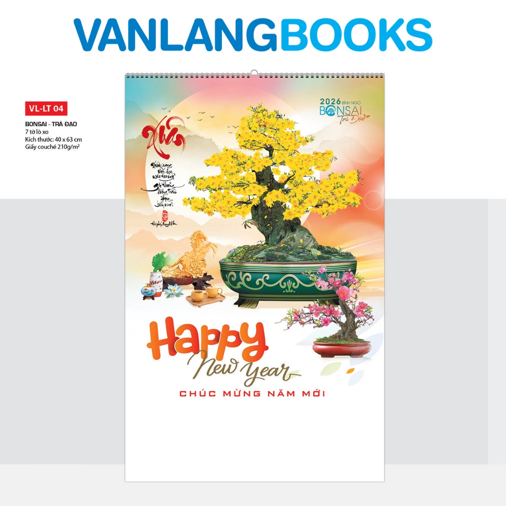 Lịch Tờ 2026 Treo Tường - Bonsai & Trà Đạo - VLLT04 - 7 Tờ Lò Xo - Vanlangbooks