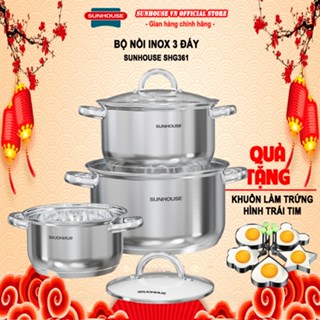 Bộ nồi inox 3 đáy, quai cầm cách nhiệt Sunhouse SHG361 + tặng dụng cụ khui bia mở đồ hộp