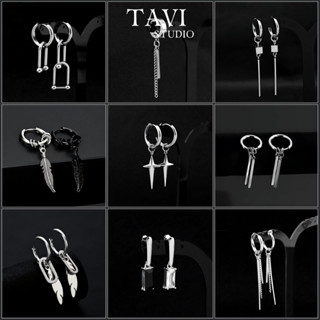  Khuyên Tai Tròn Nam Nữ Hình Chữ Thập Lông Vũ – Bông Tai Xỏ Kẹp Thép Không Gỉ Màu Bạc Đen Phong Cách Punk Gothic Cá Tính 