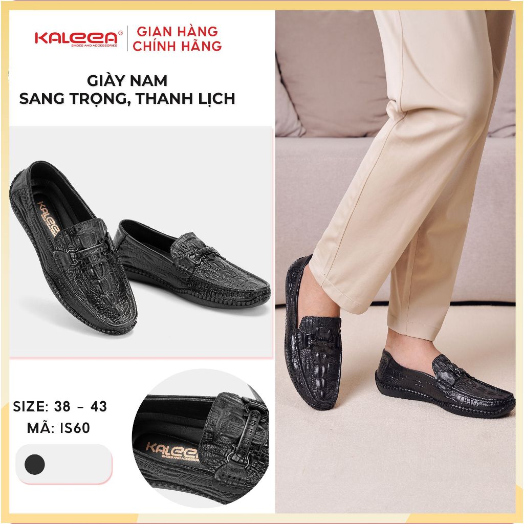 Kaleea - Giày Nam Da Bò Dập Vân Cá Sấu Cao 3p (Mặt trang trí giày ngẫu nhiên) - IS60