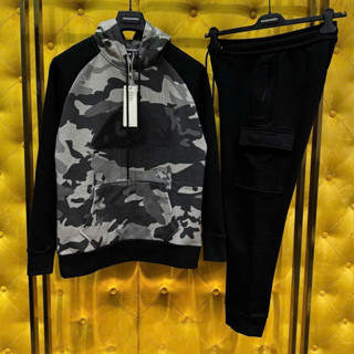 Bộ Nỉ Nam Đát Thu Đông Hàng Nỉ 2 Da Có Mũ Phối Chữ In Nổi Ngực Set Đồ Nam Nữ Dài Tay Ấm Áp