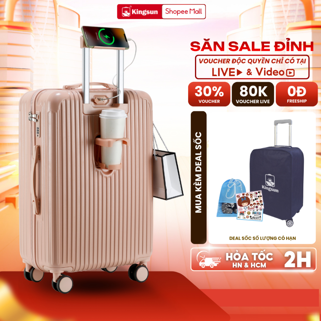 Vali Du Lịch Khóa Kéo Kingsun KS-155/T01/T08 Size 20/24/28 Nhựa ABS+PC Bảo Hành 5 Năm