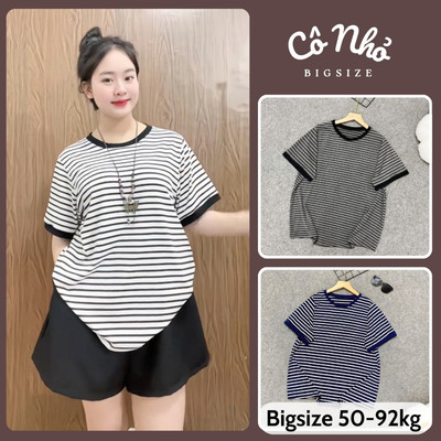Áo Thun Bigsize Nữ Kẻ Sọc Form Rộng Tay Ngắn Năng Động Cho Chubby 50-92kg A294