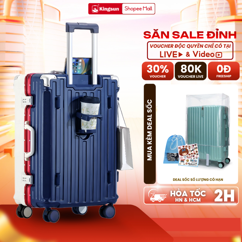 Vali Khung Nhôm Cao Cấp Kingsun KS-607 Bọc Nhôm 4 Góc Chống Va Đập Bảo hành 5 năm
