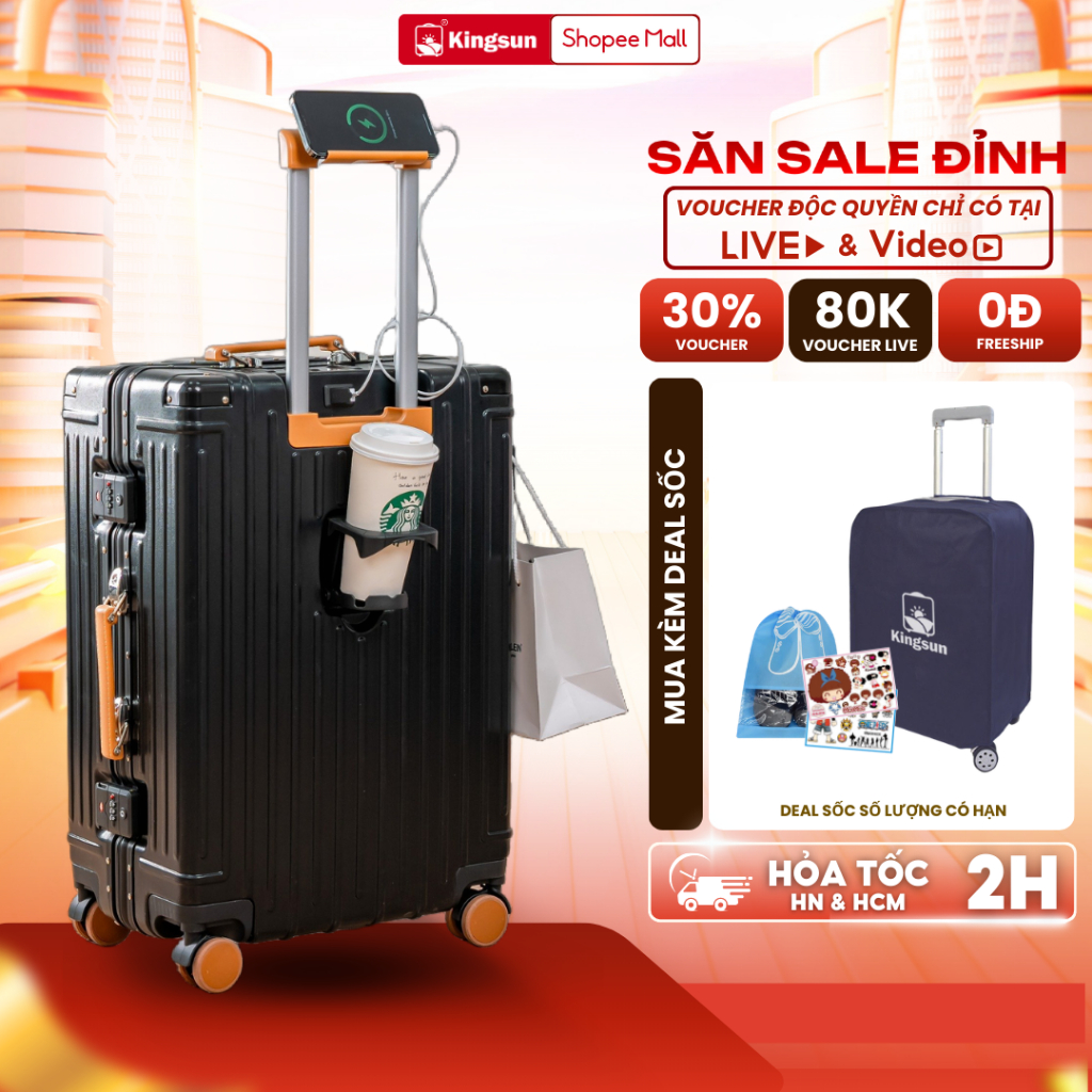 Vali Khung Nhôm Kingsun KS-813/051 Size 20/24 Khoá Sập Cao Cấp