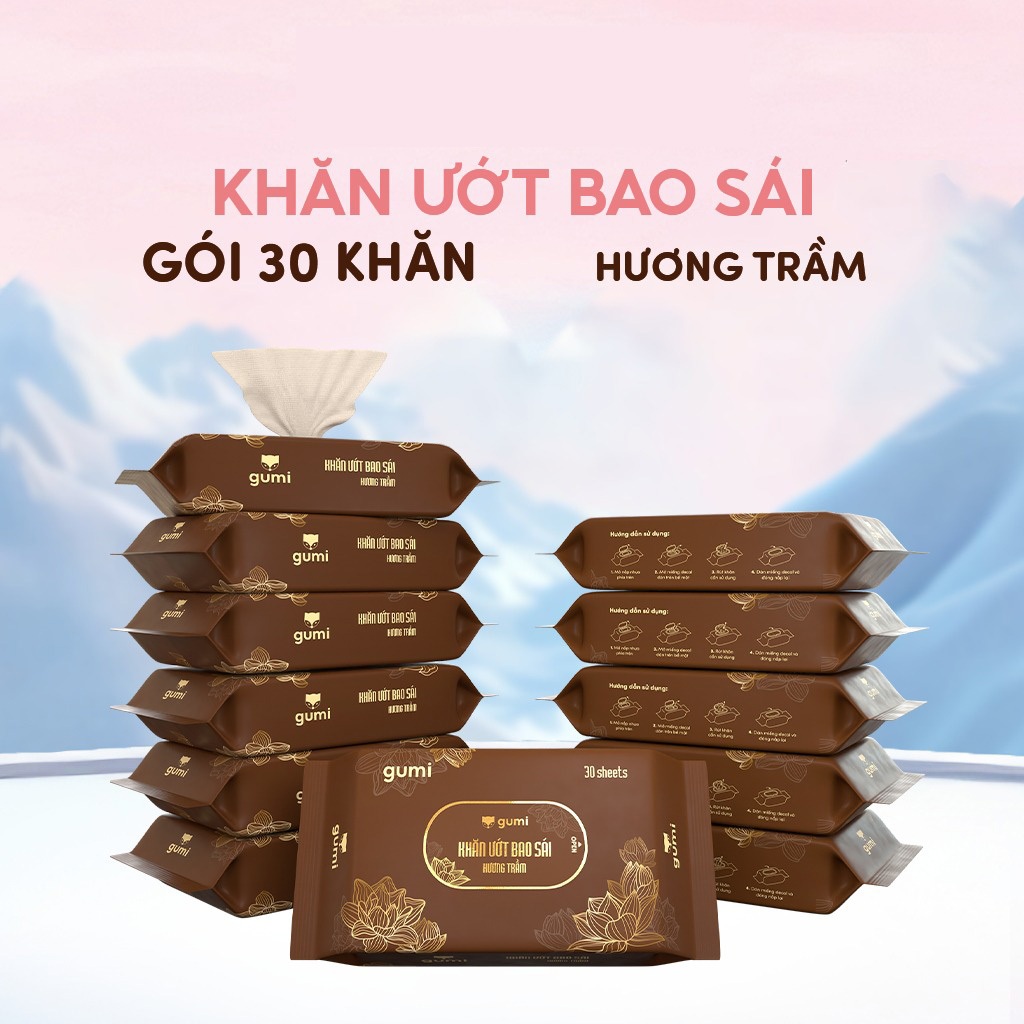 Khăn ướt Gumi, gói 30 khăn ướt bao sái hương trầm mềm mại, nhẹ nhàng làm sạch các đồ thờ cúng SAM HO