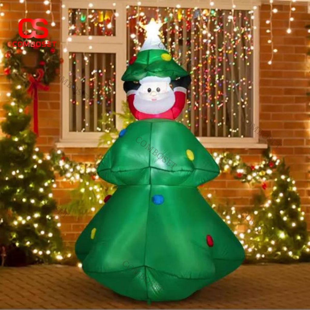 Mô Hình Noel Ông Già Noel Bơm Hơi Nấp Trong Cây Thông Vui Nhộn Decor Nhà Ở