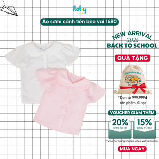 Áo sơ mi đi học bé gái ILABY cánh tiên bèo vai chất liệu thô cotton cho bé không kèm nơ [1680]