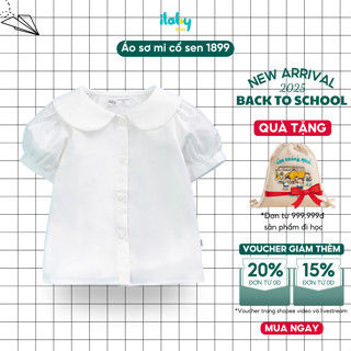 Áo sơ mi đi học bé gái ILABY cổ sen chất liệu thô cotton thoáng mát cho bé 10-35kg không kèm cà vạt [1899]