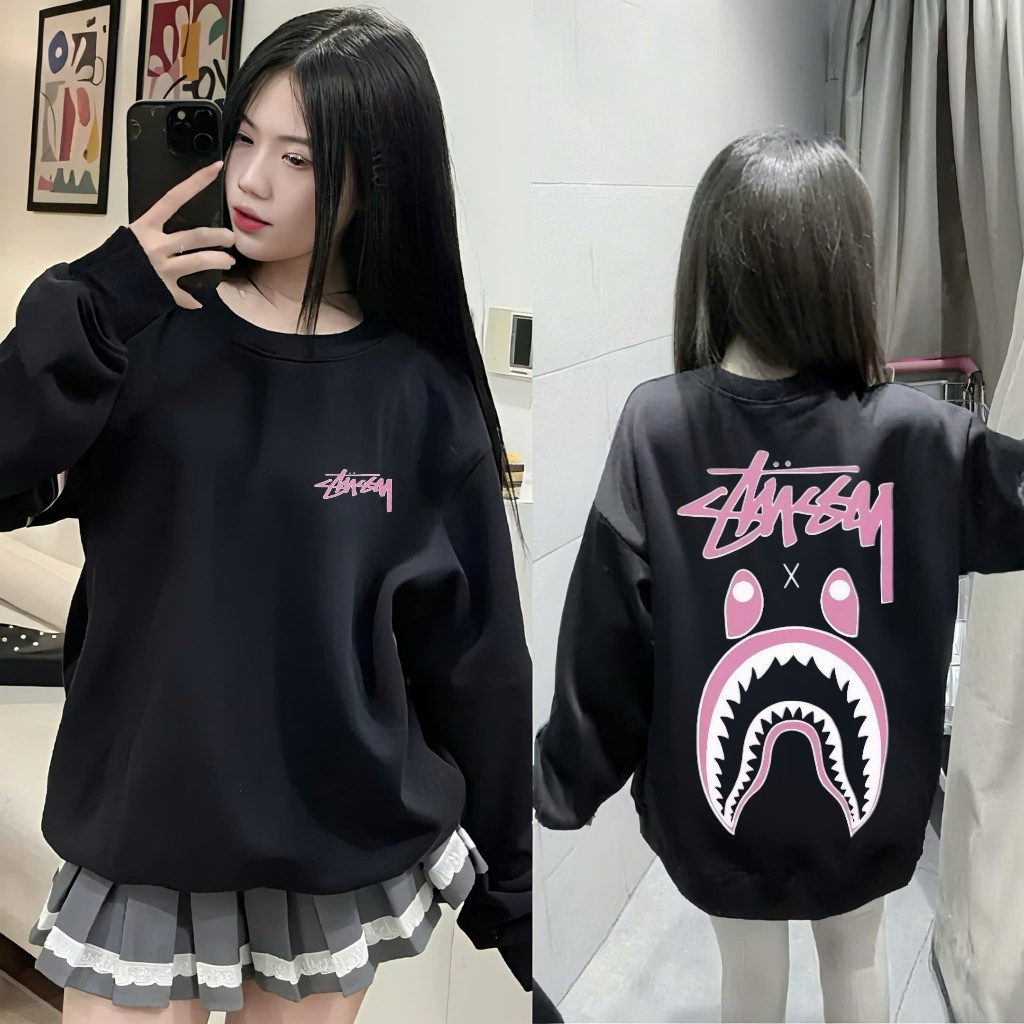 Áo Nỉ Sweater In Hình Stussy Miêng Cá Mập Chất Liệu Nỉ Bông Siêu Ấm Dành Cho Cả Nam và Nữ ẤM Áp Hottrend 2025 [G23]