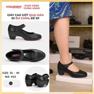 Kaleea - Giày Cao Gót Nữ Đi Siêu Êm Đế Vuông Quai Dán Đế Cao 5p - K02