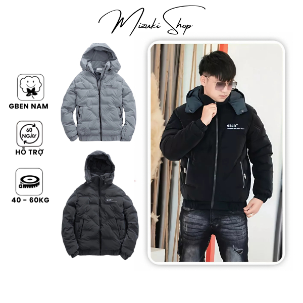 Áo Phao Nam Gben, Áo Phao Nam Nhung Tăm Mũ Tháo Rời Tay Bo Chun