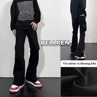 BELLKEN Quần jean nam đen ống suông rộng chất jean bò cao cấp dáng baggy dày dặn Quần jean nam ống loe nhẹ, Quần bò nam