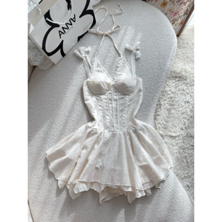  Đầm Kiểu Nữ Hai Dây Cột Cổ Yếm Màu Kem Anna - Jessi Dress 