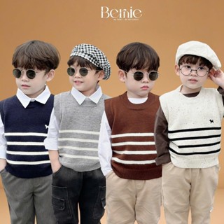 Áo gile len 4 màu họa tiết thêu ngực phong cách hàn quốc cho bé trai 1 đến 7 tuổi BERNIE 24A018