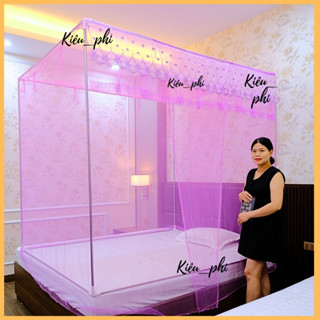 Màn tuyn dây hoa + Khung vuông Inox không khoan tường, mùng ngủ chống muỗi cao cấp