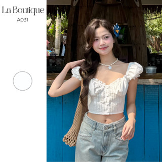  Áo croptop kiểu tay phồng mini La Boutique nữ tính dễ thương-A031 