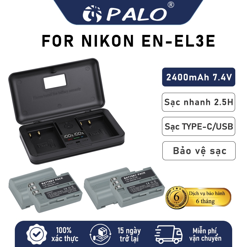 PALO Pin Nikon EN-EL3E Bộ 2 Pin + Sạc Đôi EN EL3E Cho Nikon D70 D70s D80 D90 D200 D300 D700 D300S