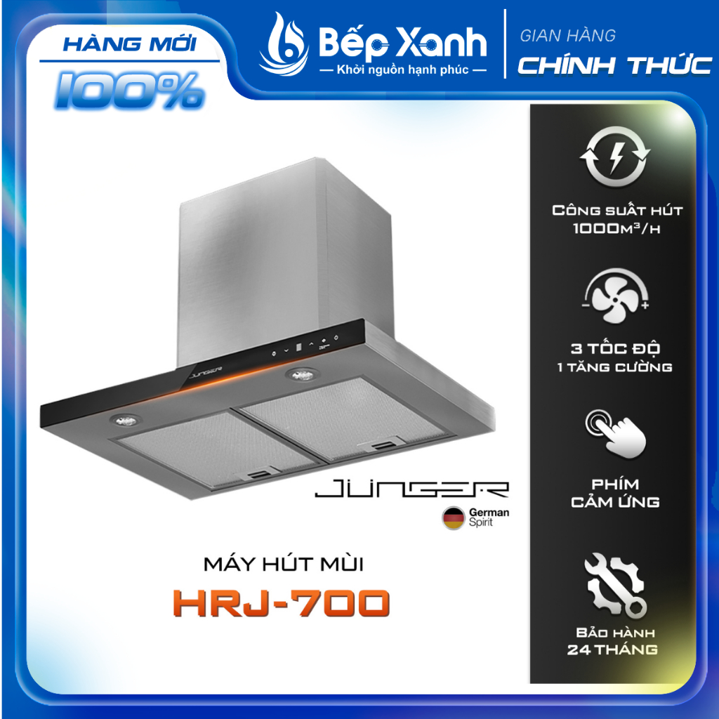 [CHÍNH HÃNG] Máy Hút Mùi Junger HRJ-700 - Công Suất 1000m³/h - 4 Tốc Độ Hút - Điều Khiển Cảm Ứng