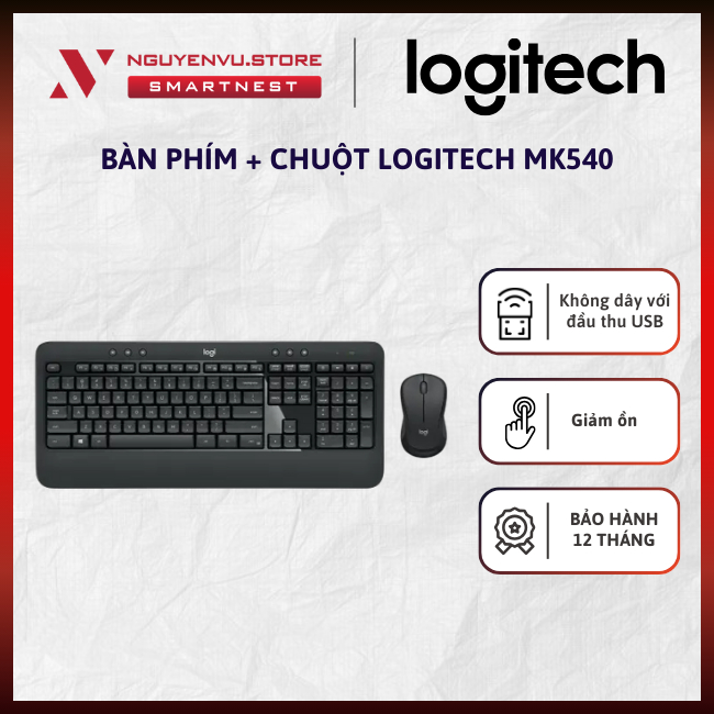 [CHÍNH HÃNG] Combo Bàn Phím Chuột Không Dây Logitech MK540 Advanced – Full-size, Pin Lâu, Kết Nối 2.