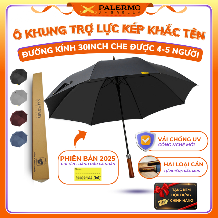 Ô dù cán dài cao cấp PG30 Palermo tán rộng 134cm, che mưa, che nắng, ngăn 99% tia UV, độ bền 5-8 năm