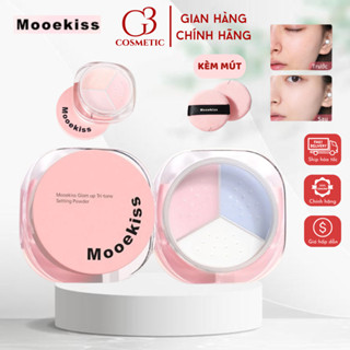 Phấn phủ MOOEKISS phấn phủ bột ba màu chống nước chống mồ hôi, kiểm soát dầu giữ lâu bột mịn