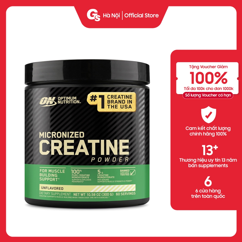 Bột tăng sức mạnh ON Micronized Creatine Optimum Nutrition (USA) giúp pump cơ, tăng hiệu suất tập