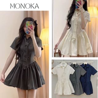 Váy sơ mi dáng ngắn xòe cộc tay kèm cà vạt gắn nơ có quần trong Đầm nữ sinh trẻ trung đi học cafe ulzzang T748G MONOKA