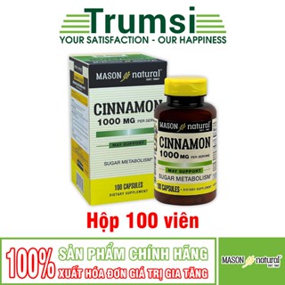 2 Hộp Cinnamon 1000mg Mason Natural 100 viên Quế nguyên chất ổn định đường huyết hỗ trợ tiểu đường
