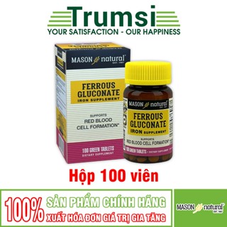 2 Hộp Ferrous Gluconate 27mg Mason Natural 100 viên sắt hữu cơ dễ hấp thu không gây nóng táo bón