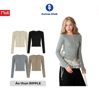  Áo thun nữ RIPPLE Calem.Club tay dài vải họa tiết gợn sóng nút gài  thu đông nữ 