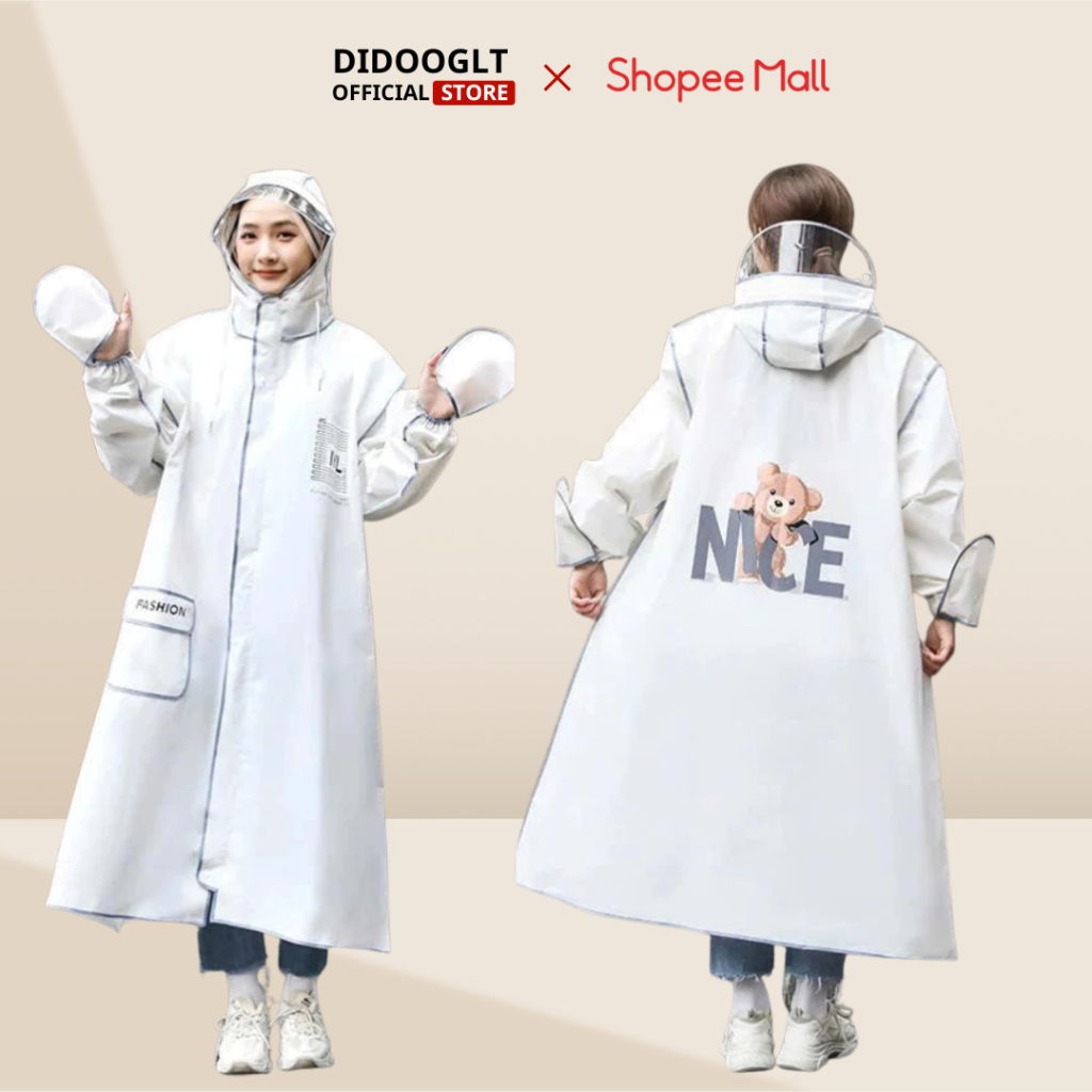 Áo Mưa Thời Trang Didooglt In Hình Gấu Nice Màu Sắc Dễ Thương Có Kính Chắn Nước Kèm Khoá Kéo Tiện Lợi