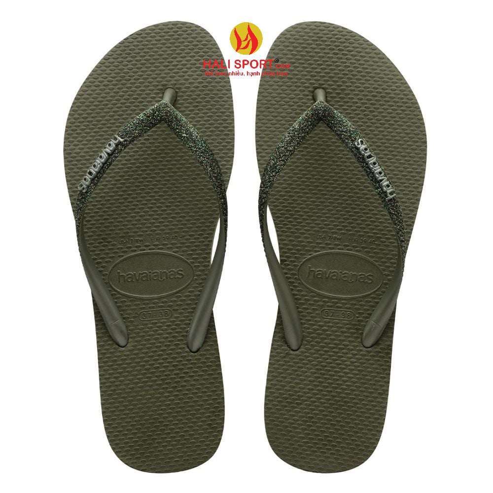 Dép kẹp nữ Havaianas Slim Glitter màu Olive chính hãng - Mang cực êm, bền bỉ, chống trơn trượt