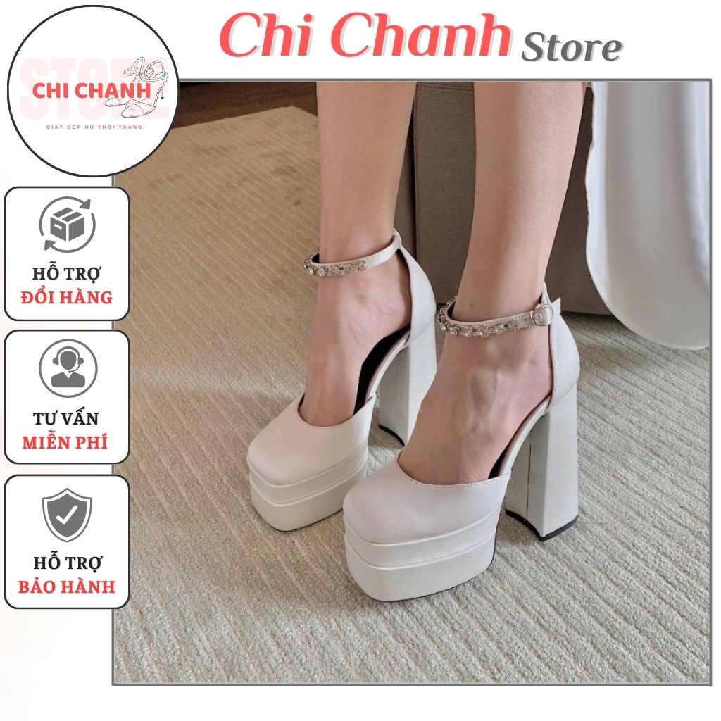 Giày cao gót nữ 15p chất da đẹp tôn dáng mang cực xinh guốc 15cm Chi chanh Store B05