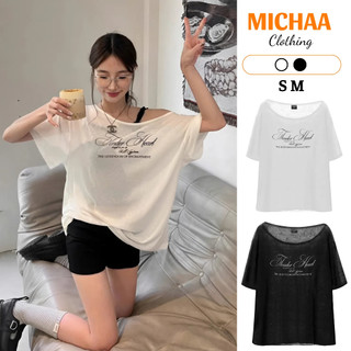  Áo thun Giấy nữ Lệch Vai form rộng áo phông Trễ Vai ngắn tay thoải mái mát mẻ ADD141 Michaa 