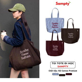 Túi Tote 𝐒𝐚𝐦𝐩𝐭𝐲 Đeo Vai Nữ Vải Cotton Premium 2 Lớp Dày Dặn Sunday Pause Button Autumn 2025