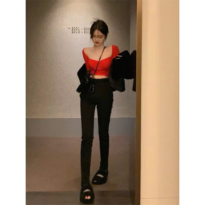 Áo Len Tay Dài Đỏ Freesize, Áo Dệt Kim Cổ Vuông Dài Tay Trơn Mềm Mịn Ulzzang Sexy ÁO LEN ĐỎ NỮ CỔ VU