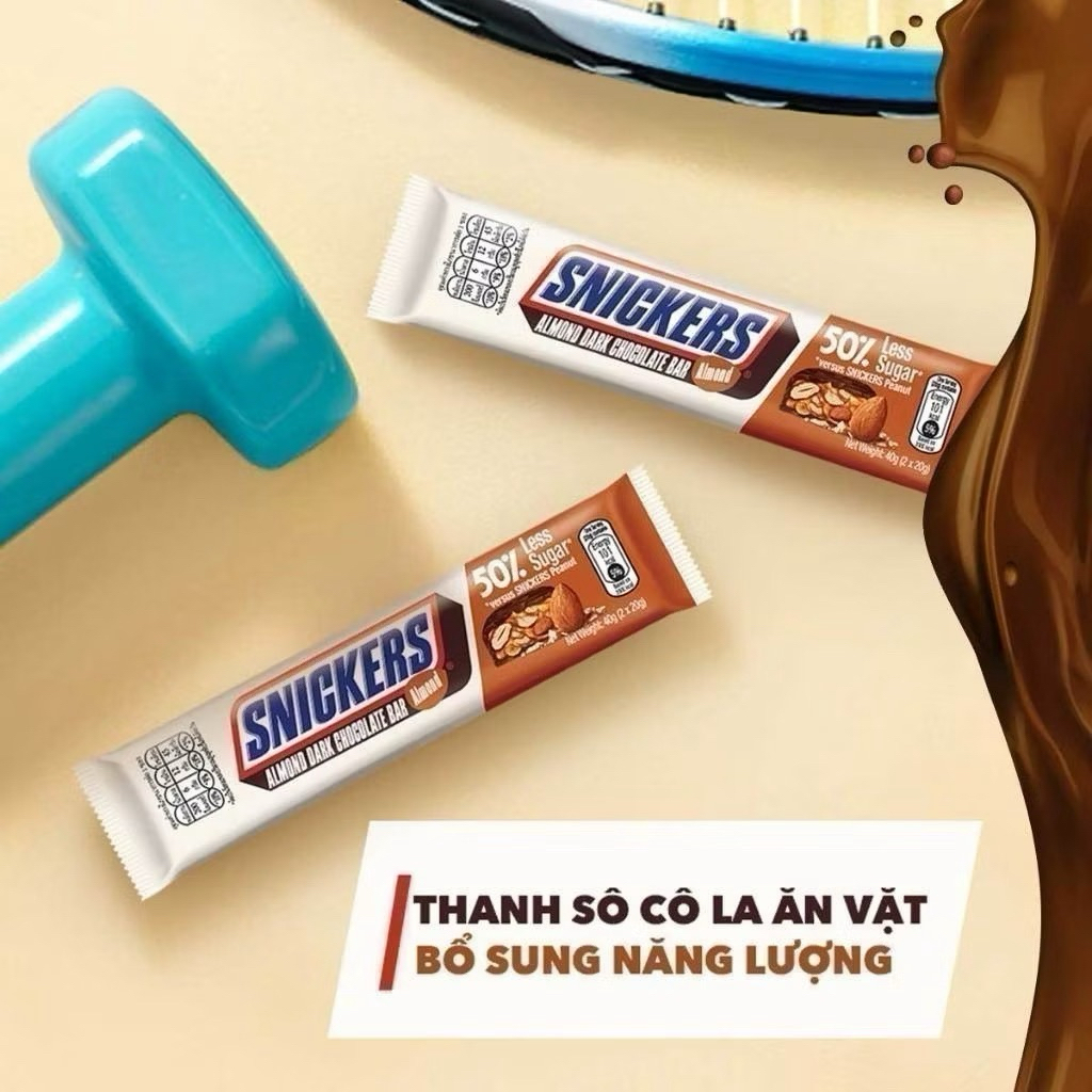 Thanh Socola Snickers Hạnh Nhân Socola Đen Giảm 50% Đường 40g Ít Ngọt
