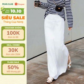 Chân váy suông dài chất đũi linen PEAR.CLUB, váy dài trắng BIGSIZE chất mềm mát mặc đi biển, đi chơi mùa hè V19