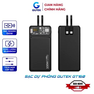  Pin Sạc dự phòng 30000mah sạc nhanh 22,5W dung lượng pin lớn có sẵn dây cho điện thoại - Gutek GT159 