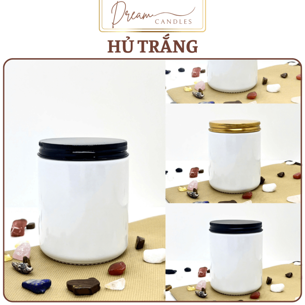 Hũ Thủy Tinh Trắng Bóng 250ml Có Nắp – Hũ Đựng Nến Handmade, Ly Làm Nến Quà Tặng | Dream Candles