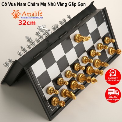 Cờ Vua Nam Châm Tiêu Chuẩn Quốc Tế Thi Đấu Cỡ Vừa 32cm Bộ Cờ Vua Phủ Nhũ Vàng Nhũ Bạc Size Lớn 32cm Hãng Amalife