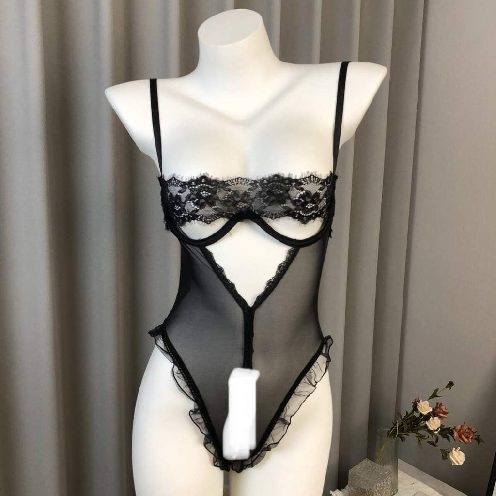 Đồ lót sexy, bodysuit voan mỏng phối ren ngực có gọng cài sau gợi cảm | BigBuy360 - bigbuy360.vn