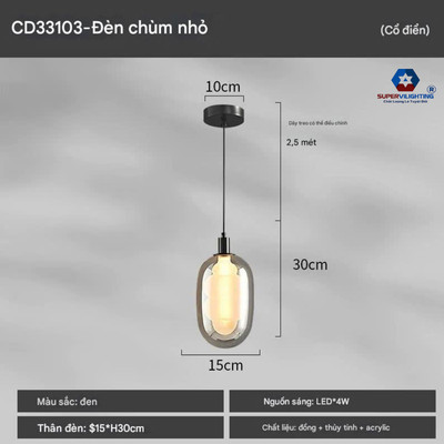 Đèn Thả Trần Thủy Tinh 2 lớp Trang Trí Phòng Khách Đèn Decor Treo Trần Nghệ Thuật Cho Quán Cafe Bếp