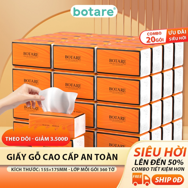 Top Khăn Giấy Đệm Khí 4 Lớp BOTARE CHEERFUL Combo 20 Gói 1800 Tờ Bột Gỗ Mềm Mại An Toàn Cao Cấp