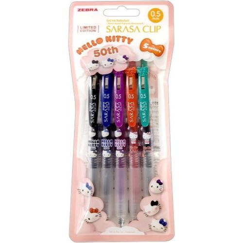 Zebra Gel Ballpoint Pen Sarasa Clip 0.5mm Hello Kitty 50th Anniversary Design 5-Color Set JJ15-HK-5C