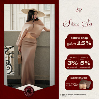  Sabine Set Áo lệch tay kiểu nữ chân váy tơ nhún sang trọng phong cách tiểu thư mùa thu ENKA 